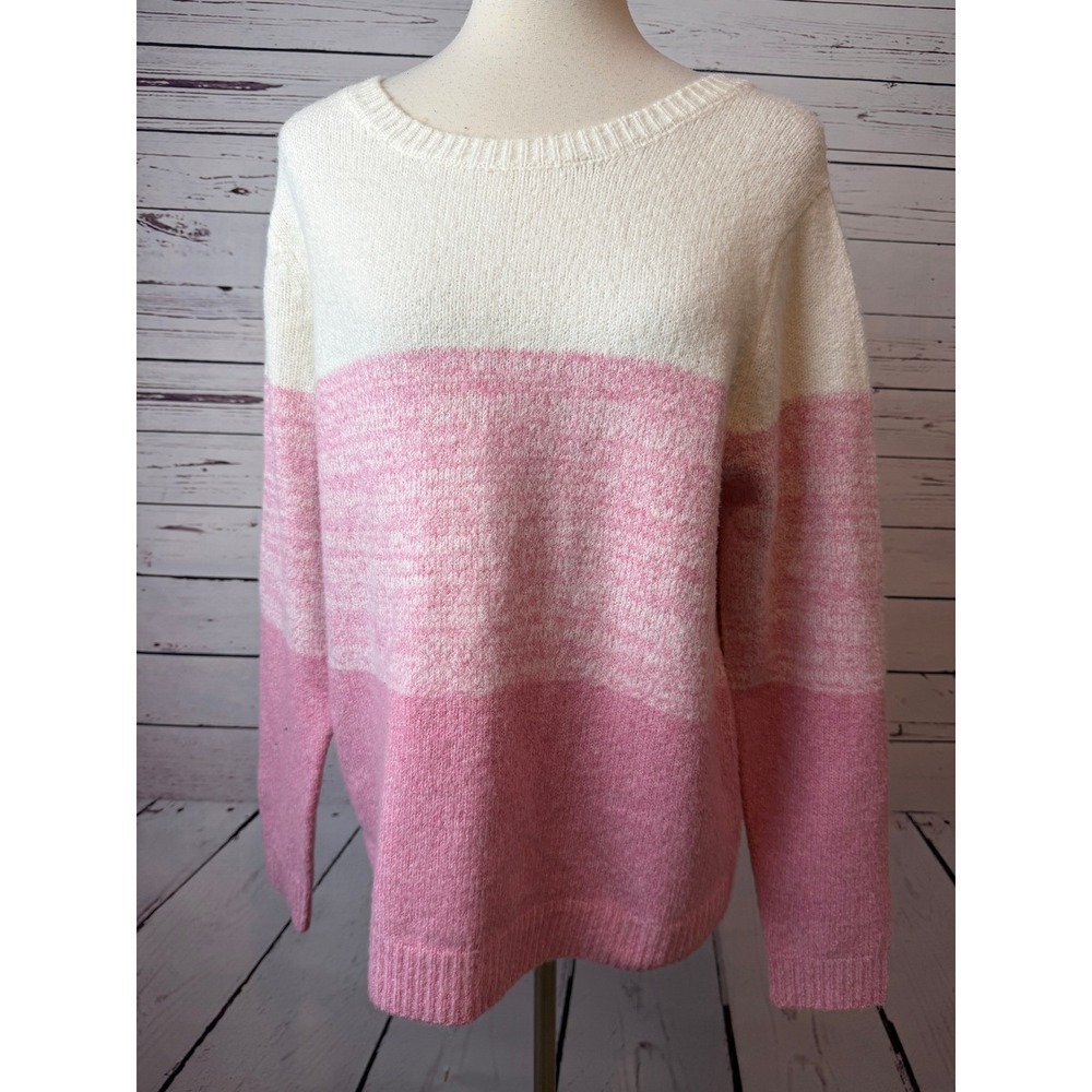 cupcakes and cashmere Pink Colorblock Knit Pullover Sweater Large Cozy‎ Striped